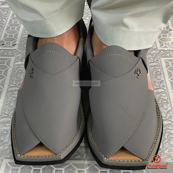 Grey Leather Kaptaan Chappal, Grey Suede Sandals For Gents, Handmade Premium main image 8